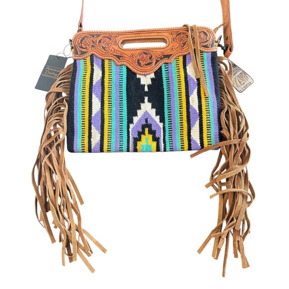 NEW American Darling The Santa Fe Saddle Blanket Fringe Bag - Picture 3 of 13